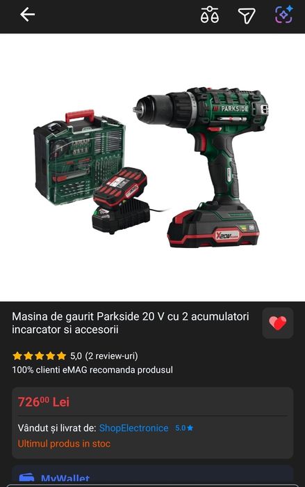 Bormasina parkside 20v + 2 acumulatori