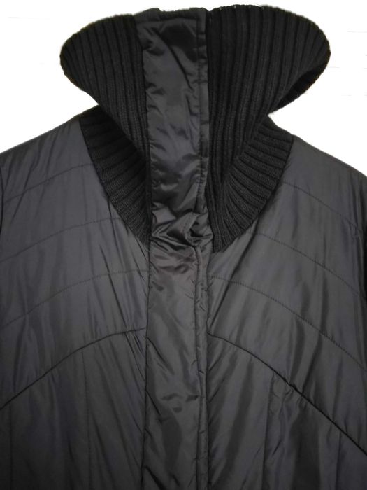 Palton lung Geaca de fas neagra cu guler de tricot inalt, 2 buzunare