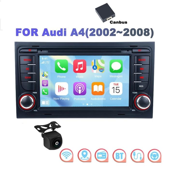 Navigatie Android Audi A4 Waze YouTube GPS BT casetofon
