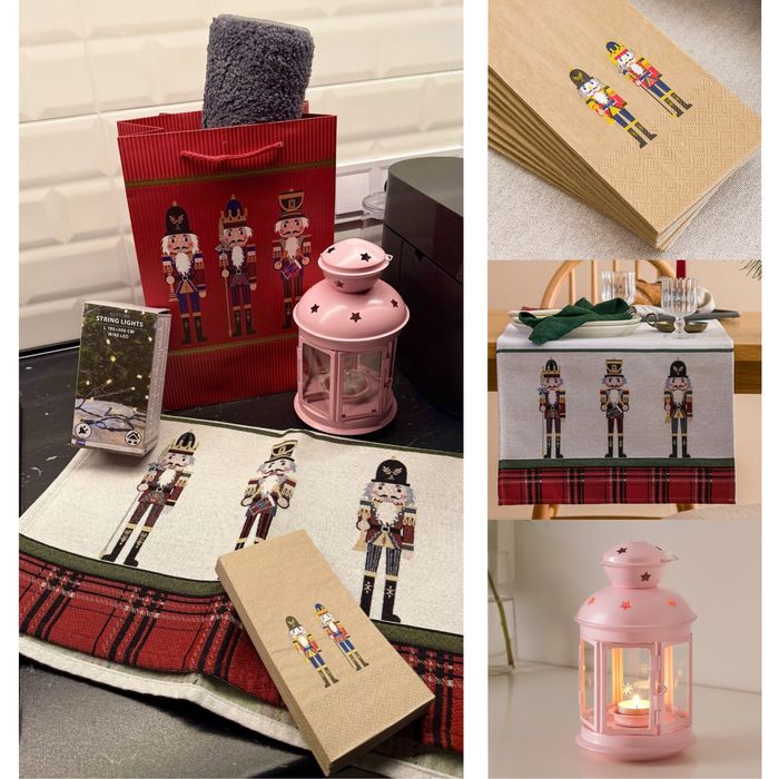 Лот коледна декорация фенер лампа лампички тишлайфер килим