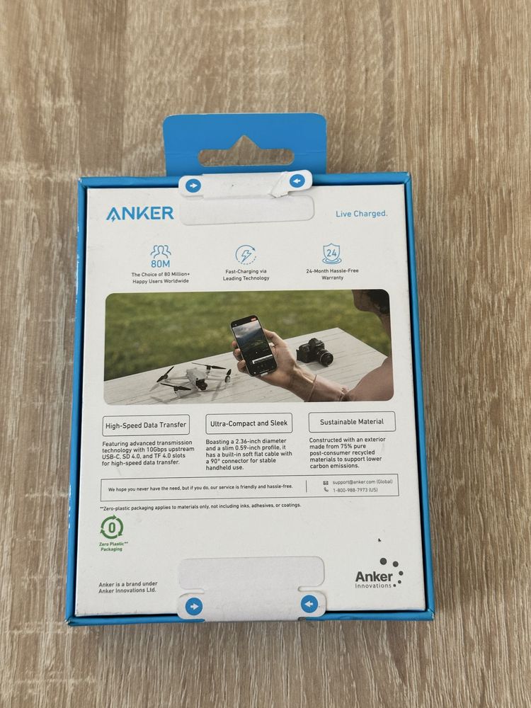 Четец за карта памет Anker MagGo Adaptor SD USB-C, Бял