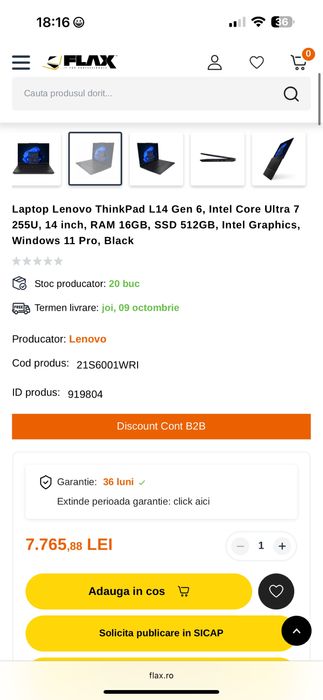 Ultrabook Lenovo ThinkPad L14 Gen 6 cu procesor Intel Core Ultra 7