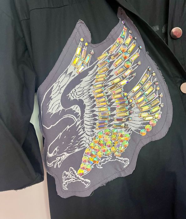 Черна рокля тип риза с камъчета, размер L