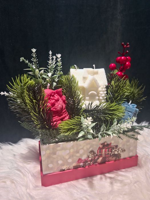 Коледна аранжировка „Зимна кутия“ – ръчна изработка