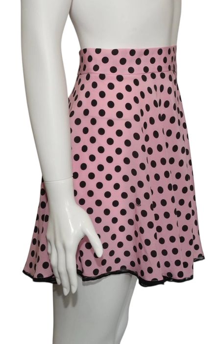 Fustă mini roz din mătase cu buline