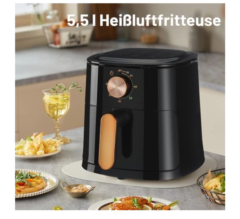 Air flyer Oyajia Friteuză cu aer cald de 5,5 l cu buton rotativ