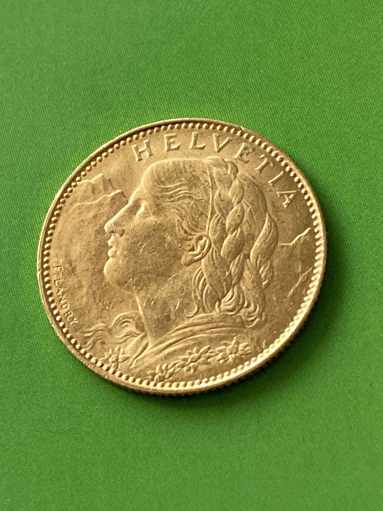 Moneda aur 22 K, Elvetia, 10 Francs 1922 [Franci), 3,22 grame.