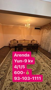 Arenda‼️Yun-9 kv Setor‼️5/1/5 narx-550.ye‼️Yaxwi oilaga