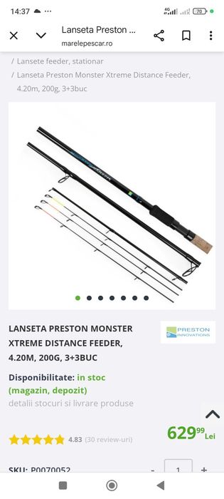 Vând feedere preston  monster distance 4.5 și 4.2  2 mulinete