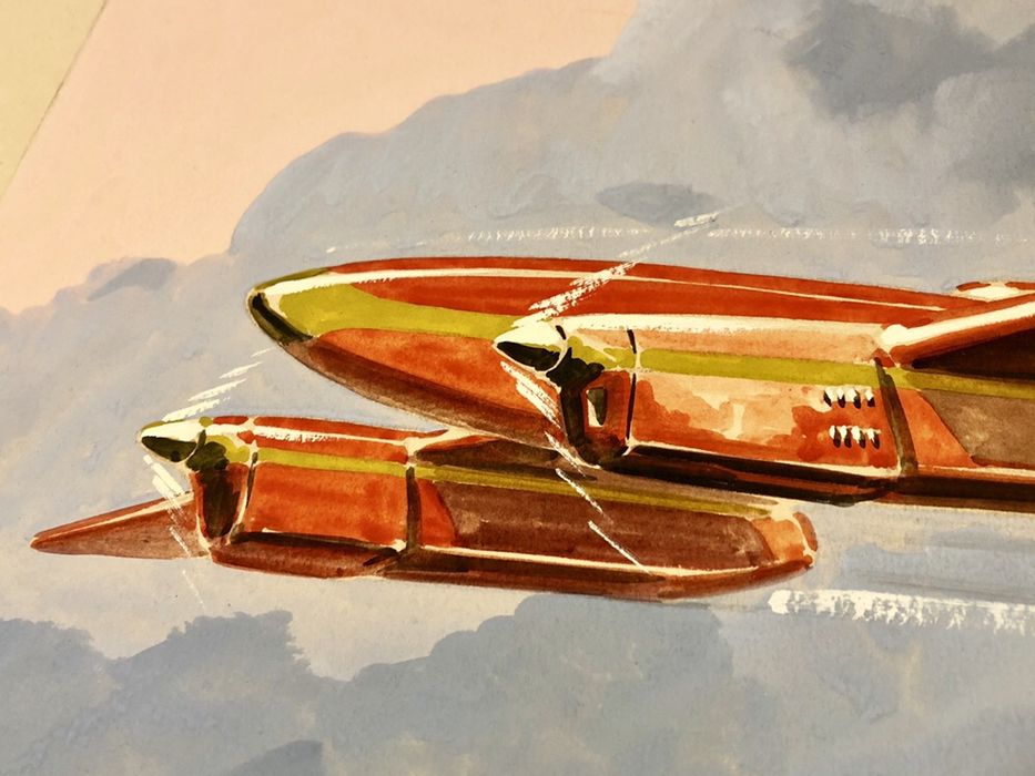 tablou pictura originala Paul Lengellé - Caudron Renault Typhon - 1936