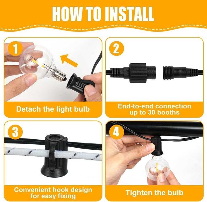 LED гирлянд 30,2 м, декоративен, 50+2 G40 LED крушки, топла светлина