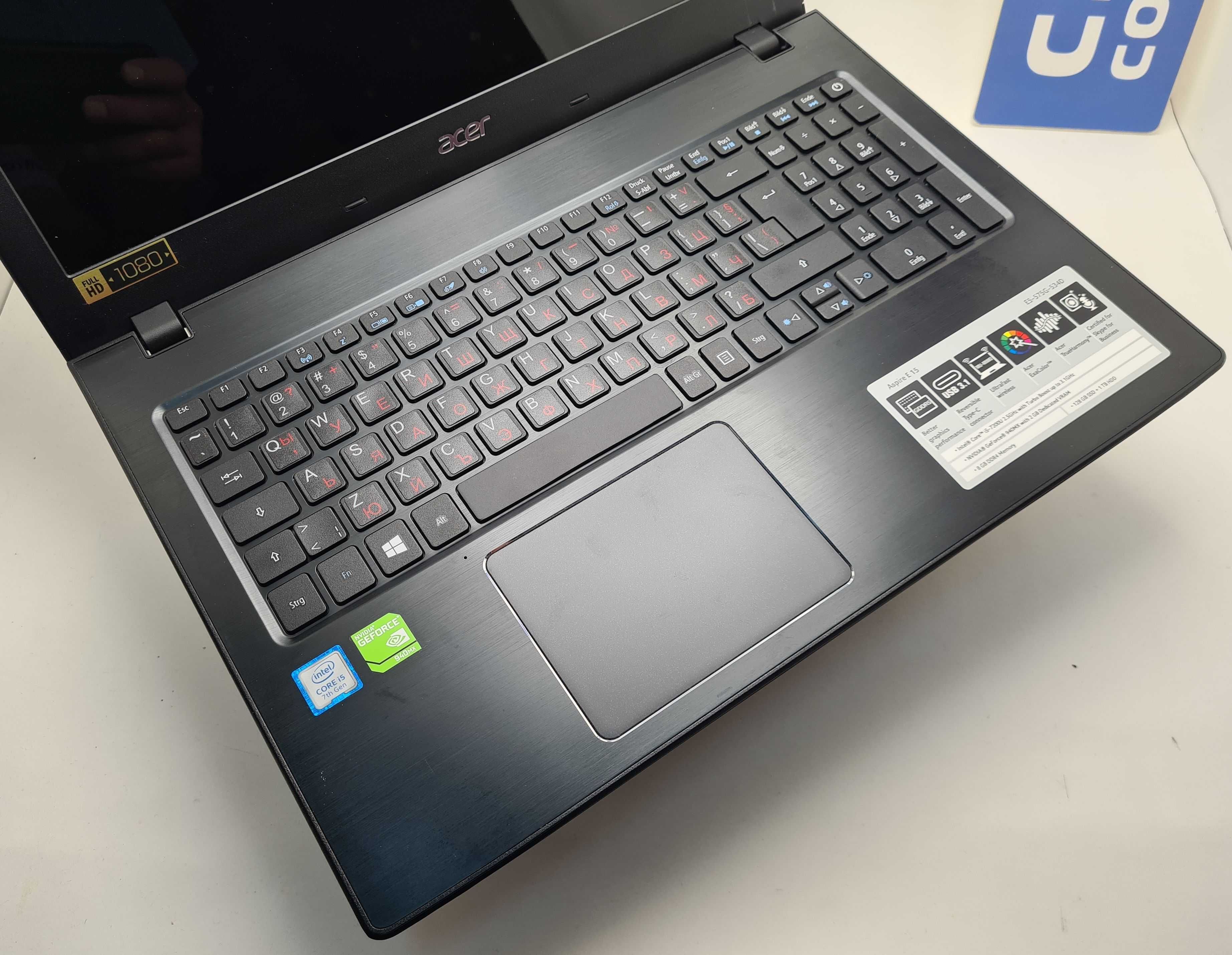 Acer Aspire E15 E5-575G  i5 7200U/8GB/256SSD/1TB HDD/940MX-2GB/FHD