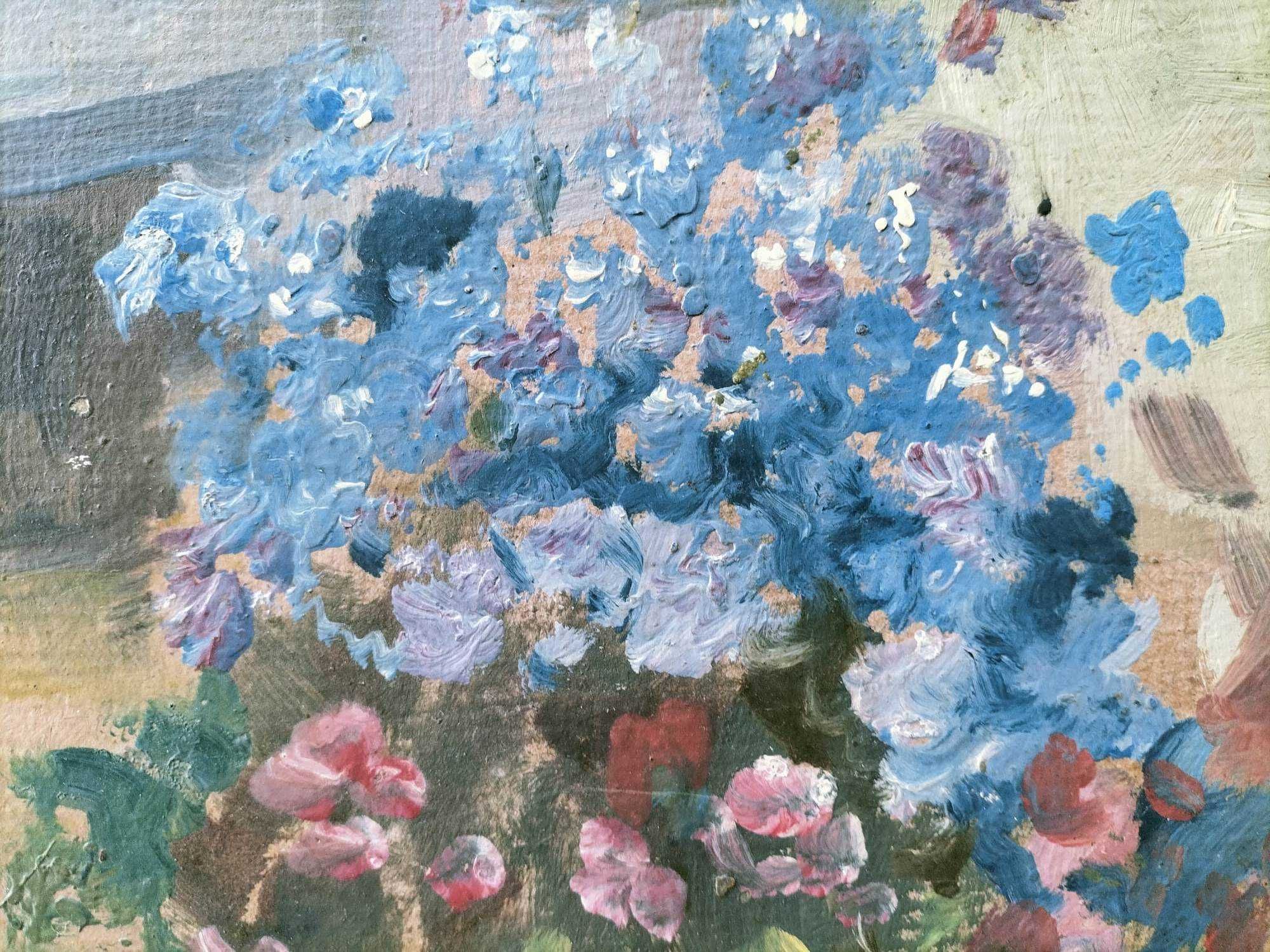 Dilena R.-Curtea cu flori - pictură în ulei (1945)