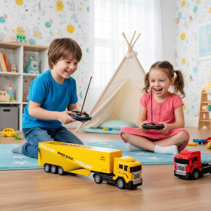 Тир Камион с дистанционно управление Жълт, Червен