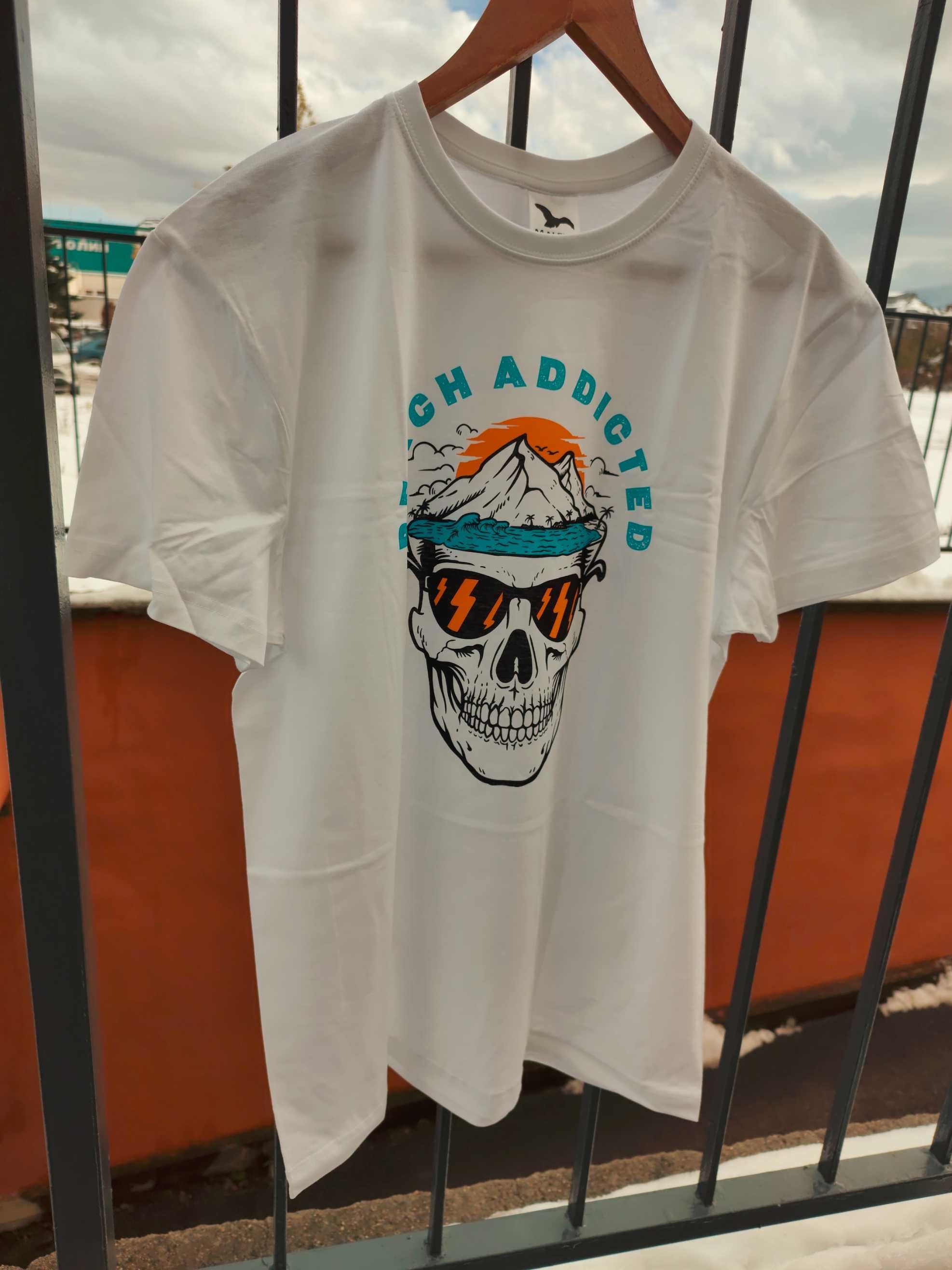 Мъжки тениски “Beach Addicted” с череп и плажен дизайн – Нова