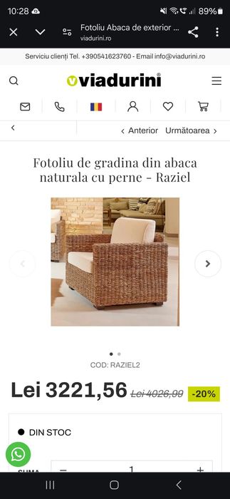 Fotoliu din fibre naturale ratan, abaca,  cu perne dehusabile