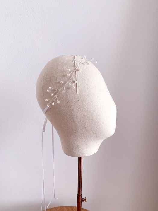 Accesoriu mireasa cu perle, realizat manual, pentru par, gat sau talie