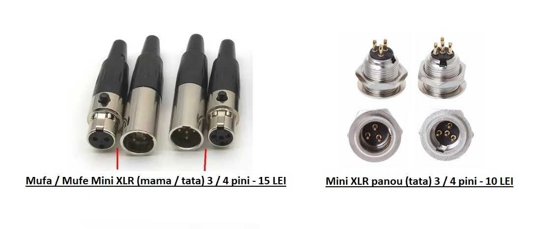 Mufa / Mufe mini XLR 3 / 4 pini -> mini XLR panou 3 / 4 pini
