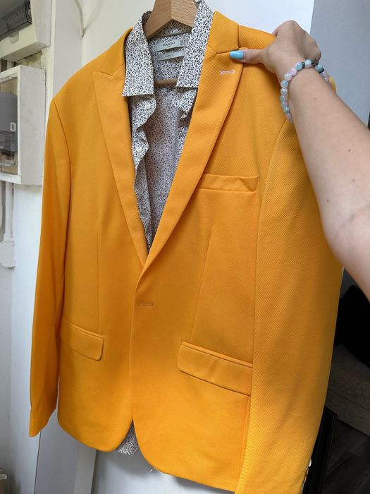Sacou galben bărbați + cămașă mango mărime M