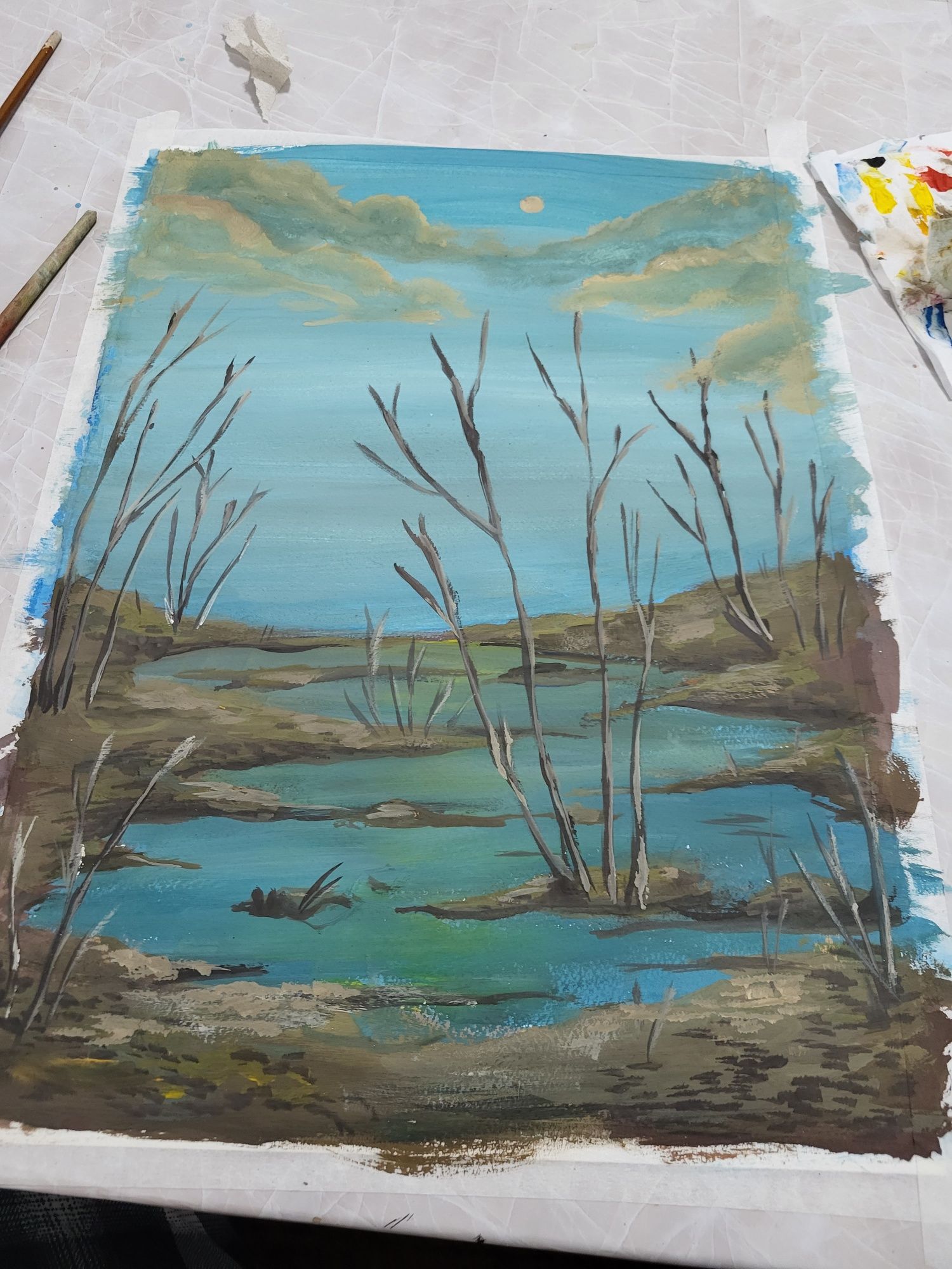 Картина болота гуашью