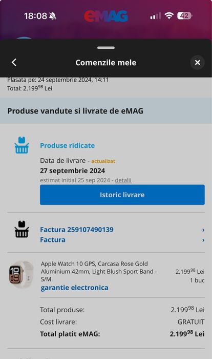 Apple Watch 10 GPS 42 mm Rose Gold - in garantie