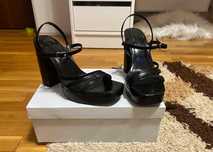 Sandale cu platforma de 10cm negre, piele sintetica, marime 37, noi