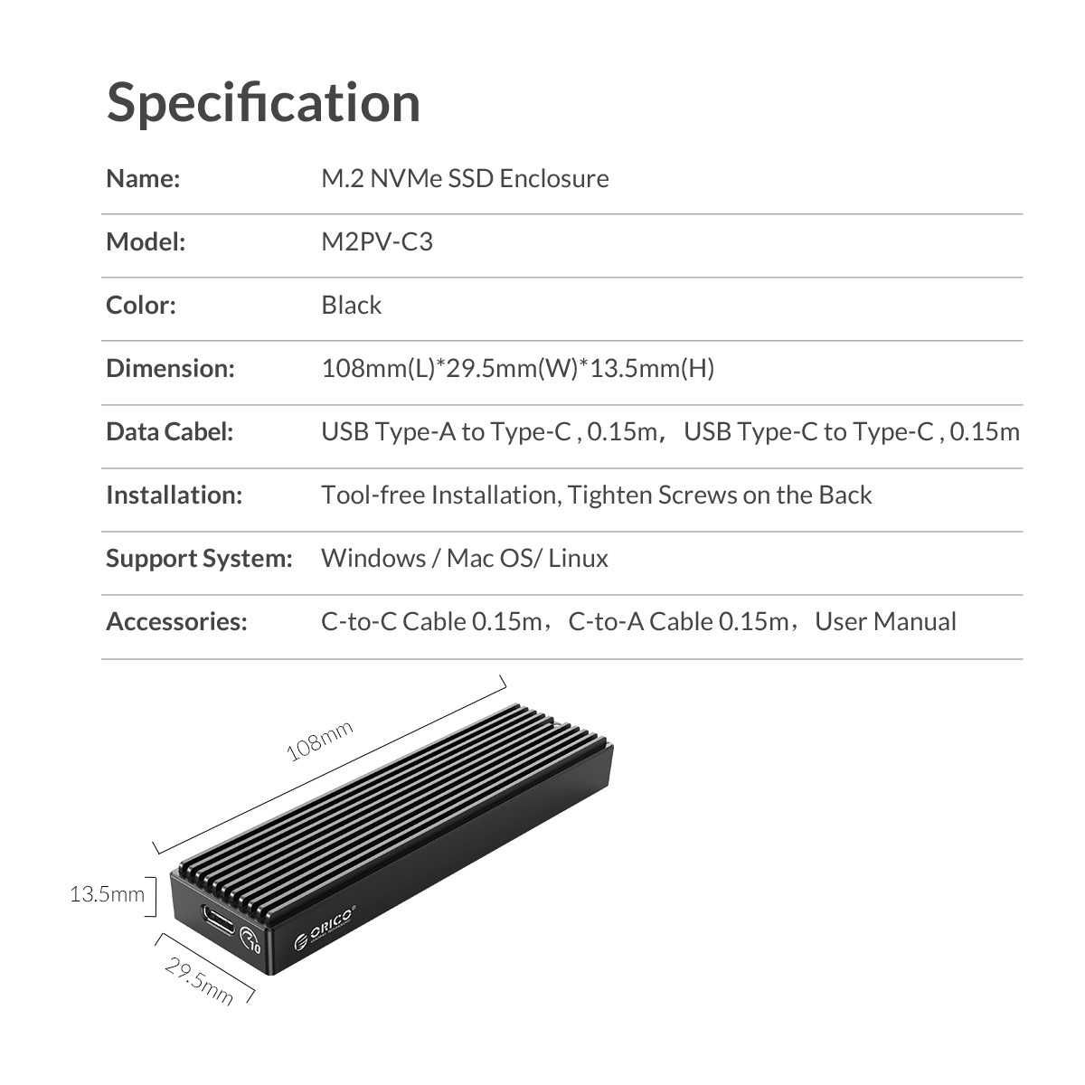 Orico SSD M.2 NVME case box 10Gbps (Внешнее Корпус)+доставка 24/7