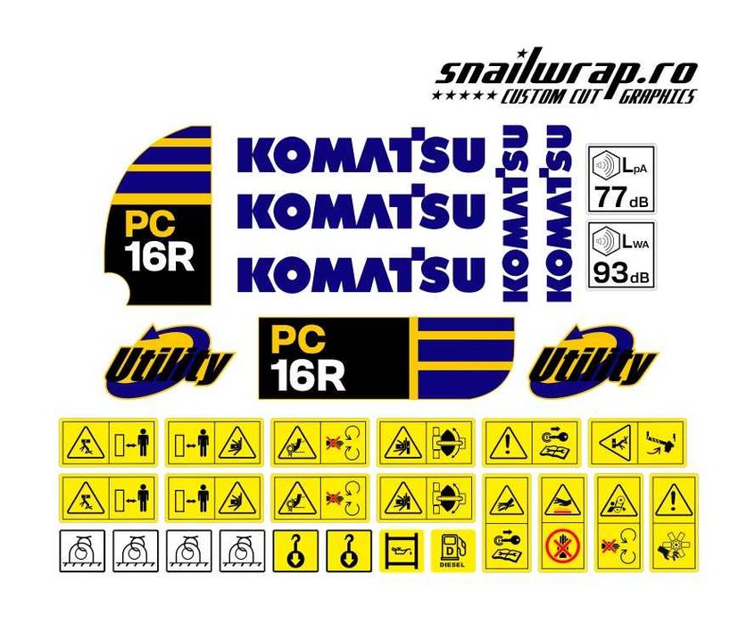 Stickere autocolante Komatsu PC16R PC14R PC27R PC15R PC12R PC20R