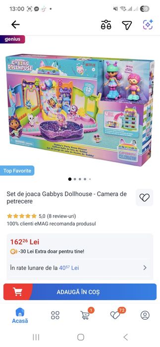 Casa de păpuși Gabby s Dolhouse cu etaj superior de petrecere