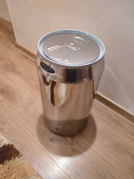 Coș de gunoi automat din inoxl, 30l, în formă de doză, cu găleată