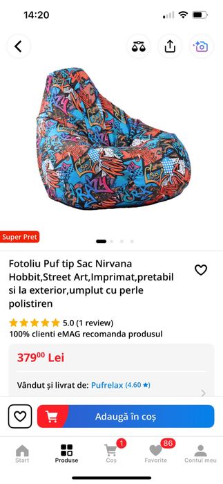 Fotoliu puf tip sac