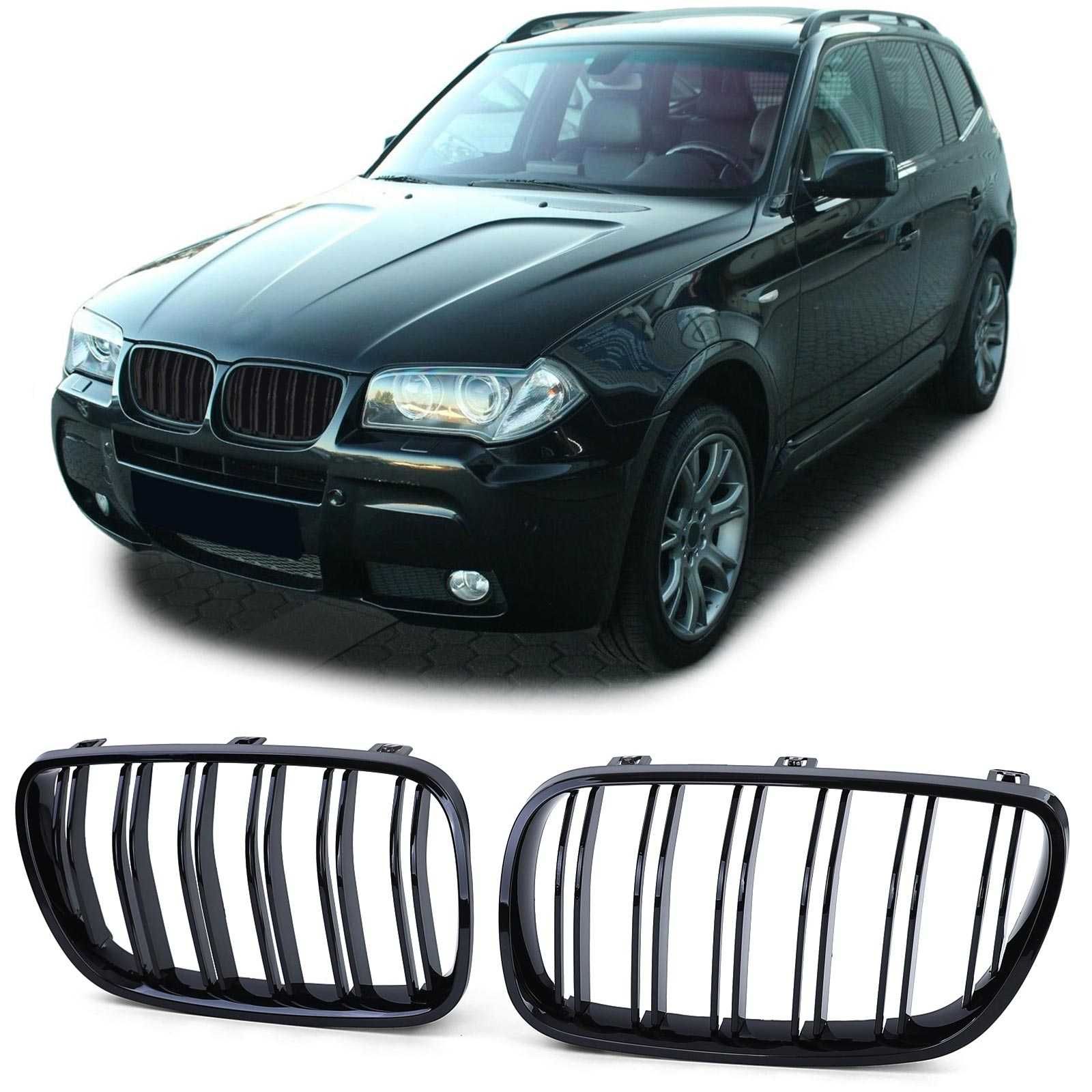 Set Grile Duble M Nari Bara Fata BMW X3 E83 2006-2011, Negru Lucios