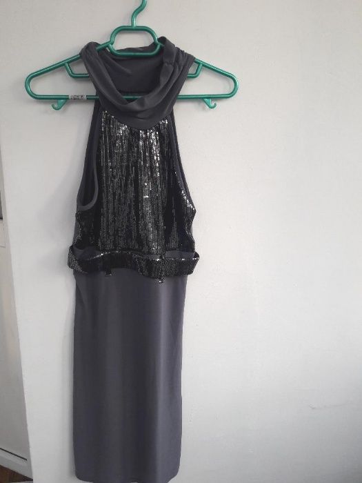 Rochie midi, de seara/ocazie, gri cu paiete