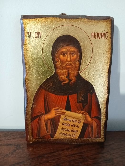 Pictura pe lemn cu foita aurita "Sfantul Antonie" noua fara eticheta