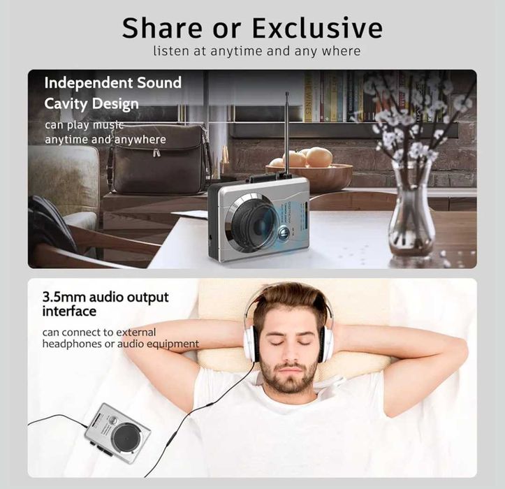 DIGITNOW! Джобен AM/FM радиокасетофон вграден високоговорител