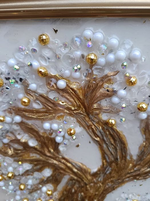 Tablou 3D, copac, foita de aur, rasina epoxidica