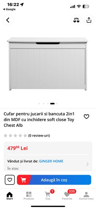 Cutie pentru depozitare jucarii/ bancuta cu onchidere soft