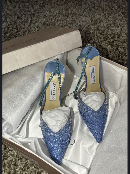 Pantofi Jimmy Choo Saeda crystal piele naturala pe soc
