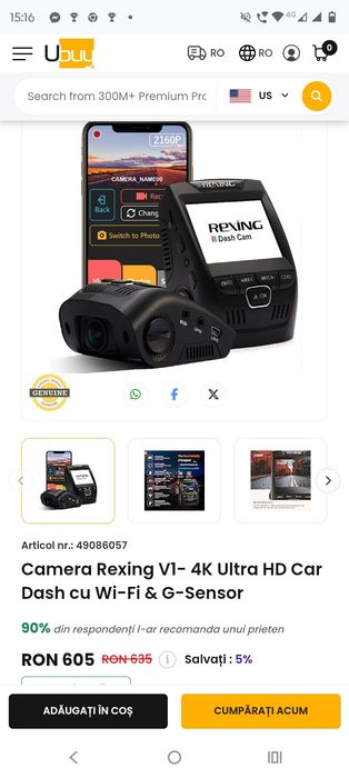 Camera de bord Rexing V1- 4k