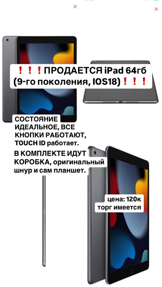 iPad (9-го поколения) 64ГБ (IOS18)