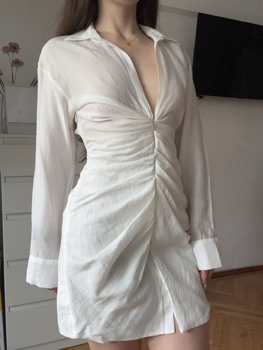 Rochie zara din panza alba - bej