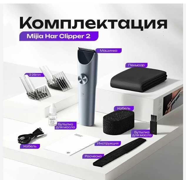 Машинка для стрижки Xiaomi Mijia Hair Clipper 2, серая, 2 насадки