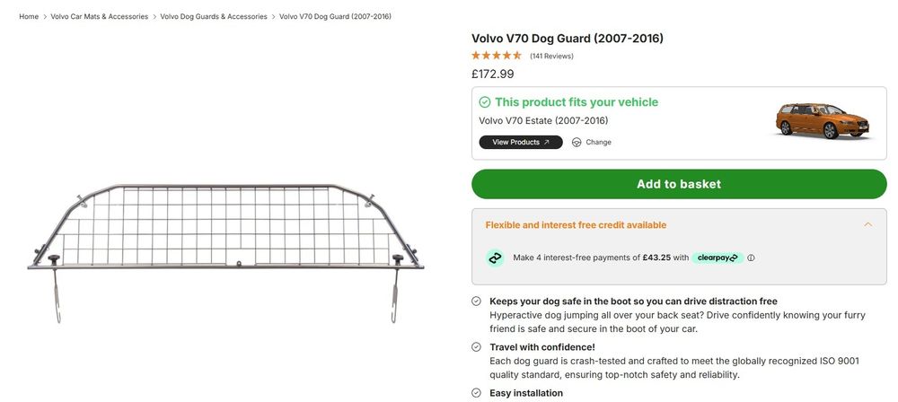 Grilaj, separator portbagaj Volvo V70 / XC70, 2007-2016, Travall...