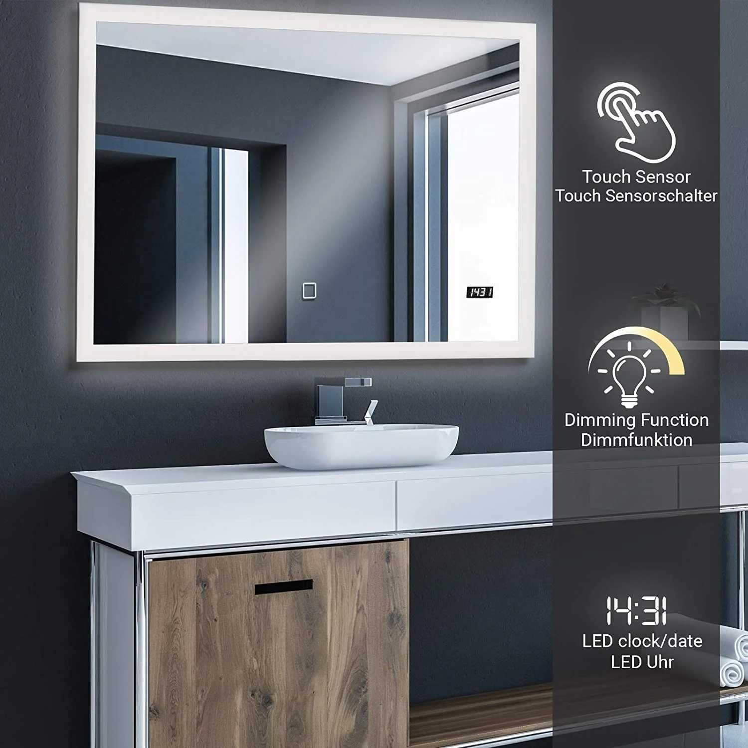 *Oglinda de baie, iluminare LED, clasa A++, difuzor bluetooth, 80 x 60