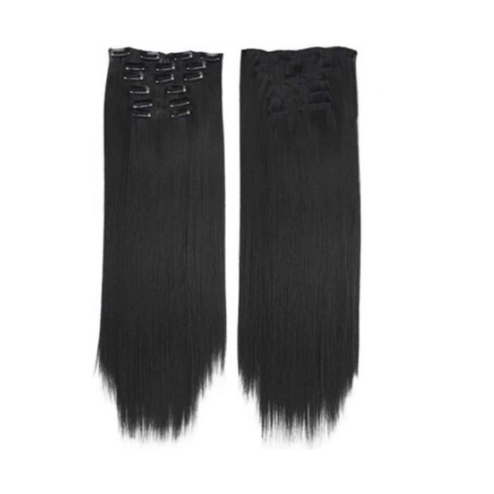 Extensii par NEGRE, 60 cm, 16 clipsuri, NOI, fibre sintetice premium