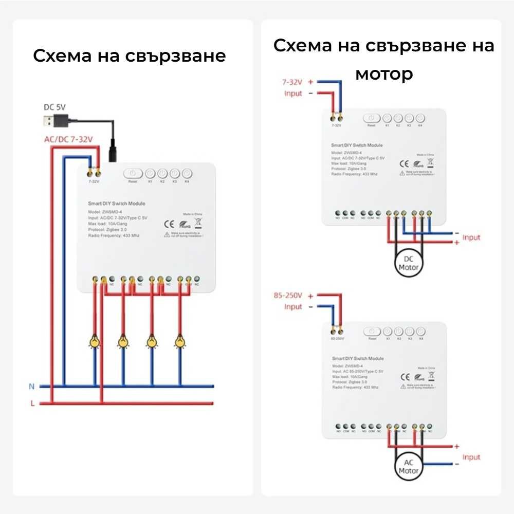 Avatto ZWSMD-4 Zigbee 4 канален смарт модул | сух контакт | 10A канал