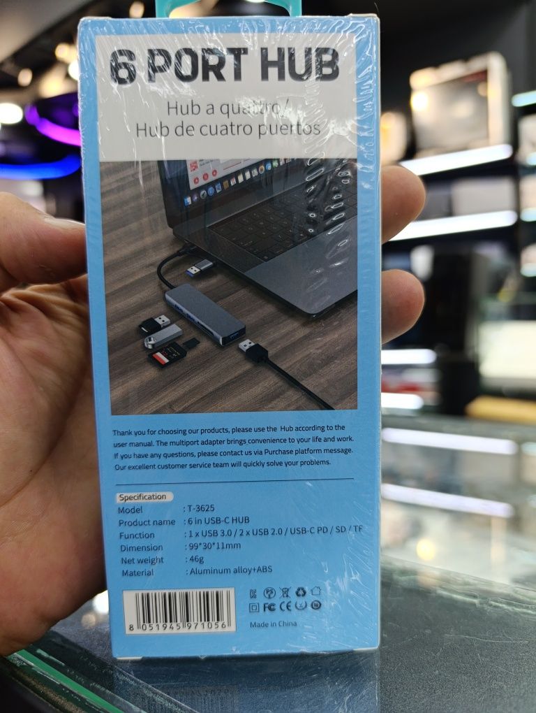 Hub type c /usb 2in1 6 port,card reader tf,cd