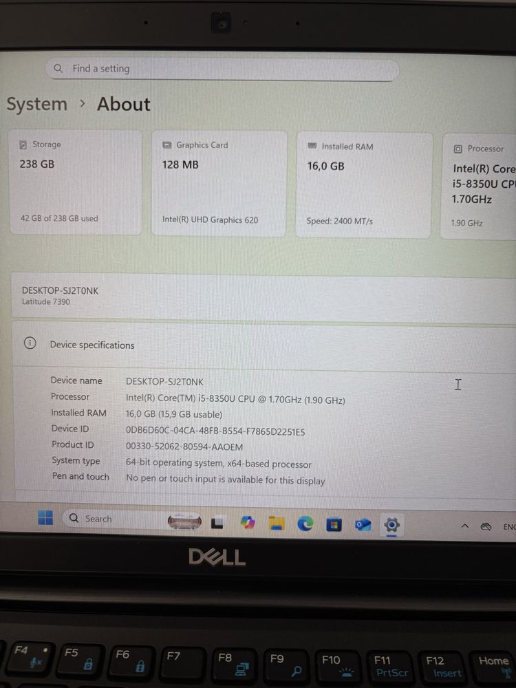 Dell Latitude 7390 core i5 8530 / 16 GB RAM / 256 GB NVMe