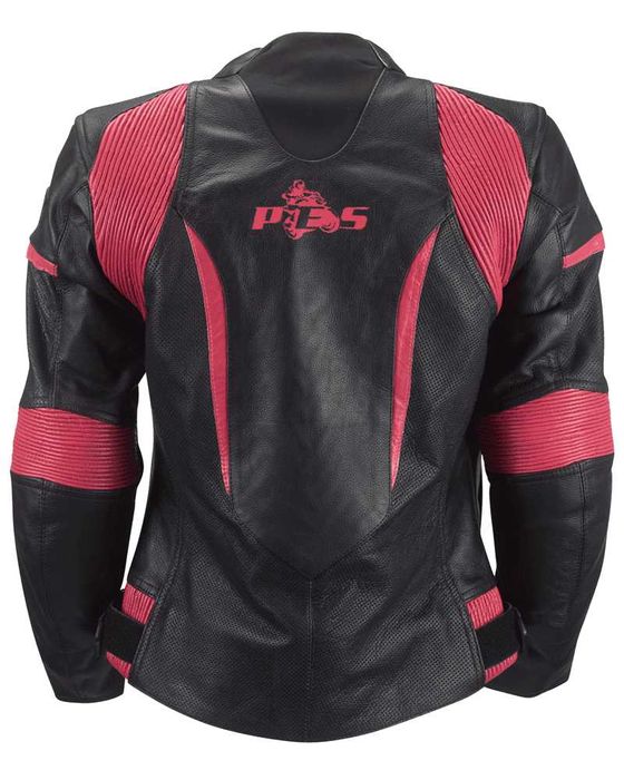 Geacă Moto Damă Piele cu Protecții Nivel 2, PES, Negru/Roz