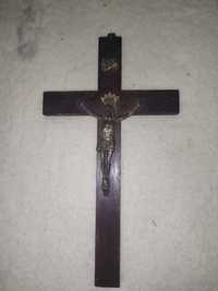 crucifix foarte vechi de perete din lemn & metal foarte frumos